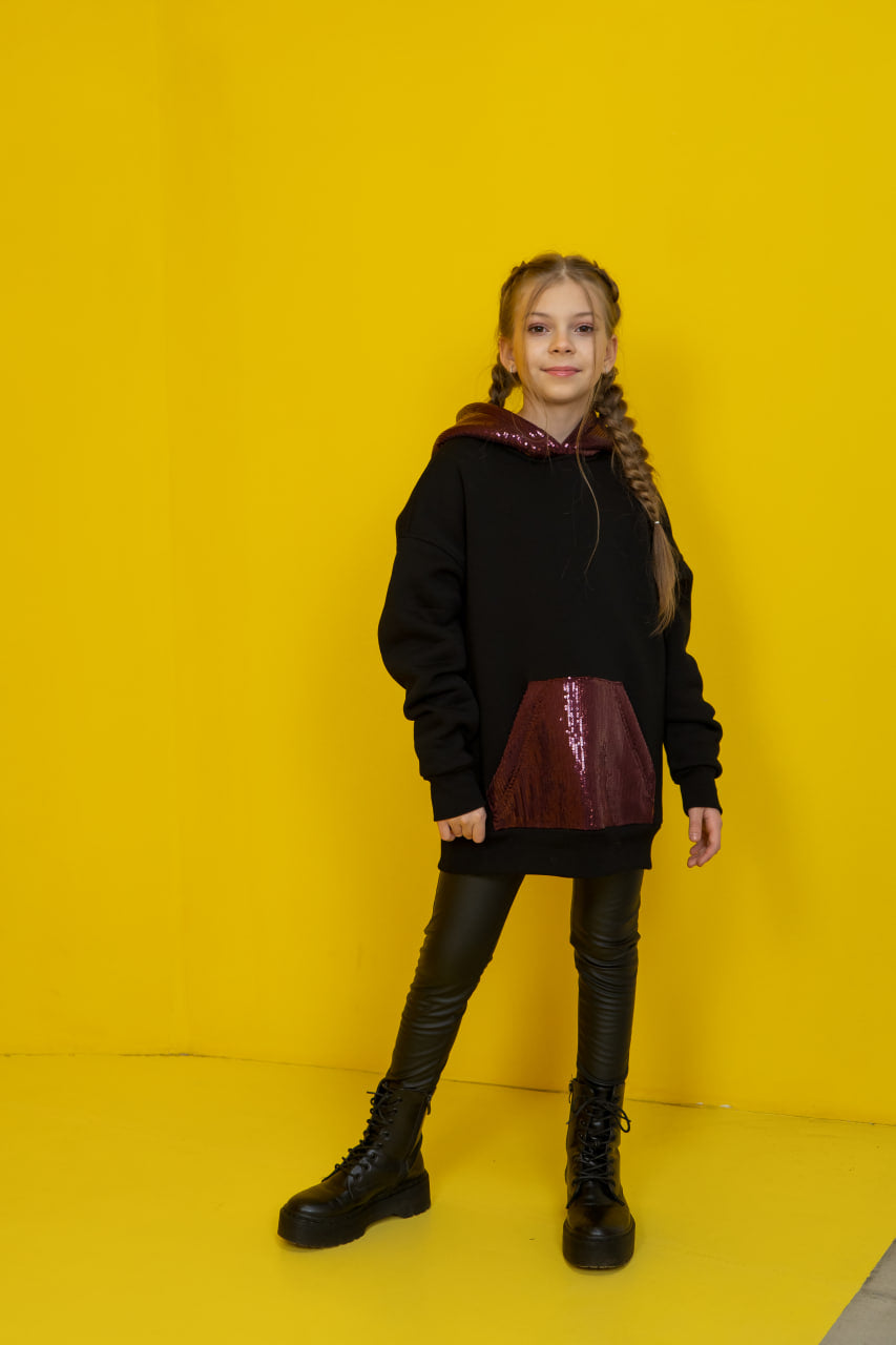 Warm Fleece Cotton Hoodie with Sequins — extended length