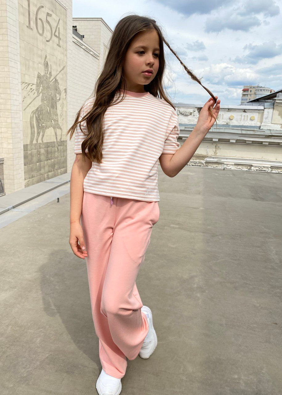 Striped T-Shirt in a Peachy-Pink Shade - Lemoni Boutique