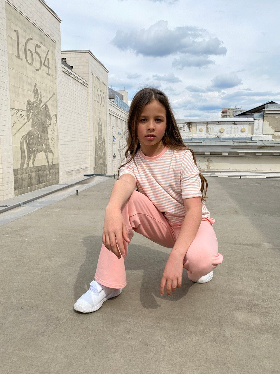 Striped T-Shirt in a Peachy-Pink Shade - Lemoni Boutique