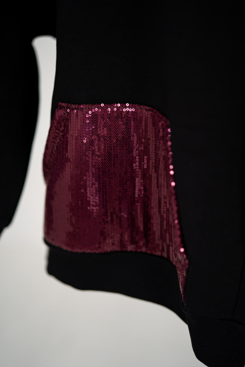 Warm Fleece Cotton Hoodie with Sequins — extended length