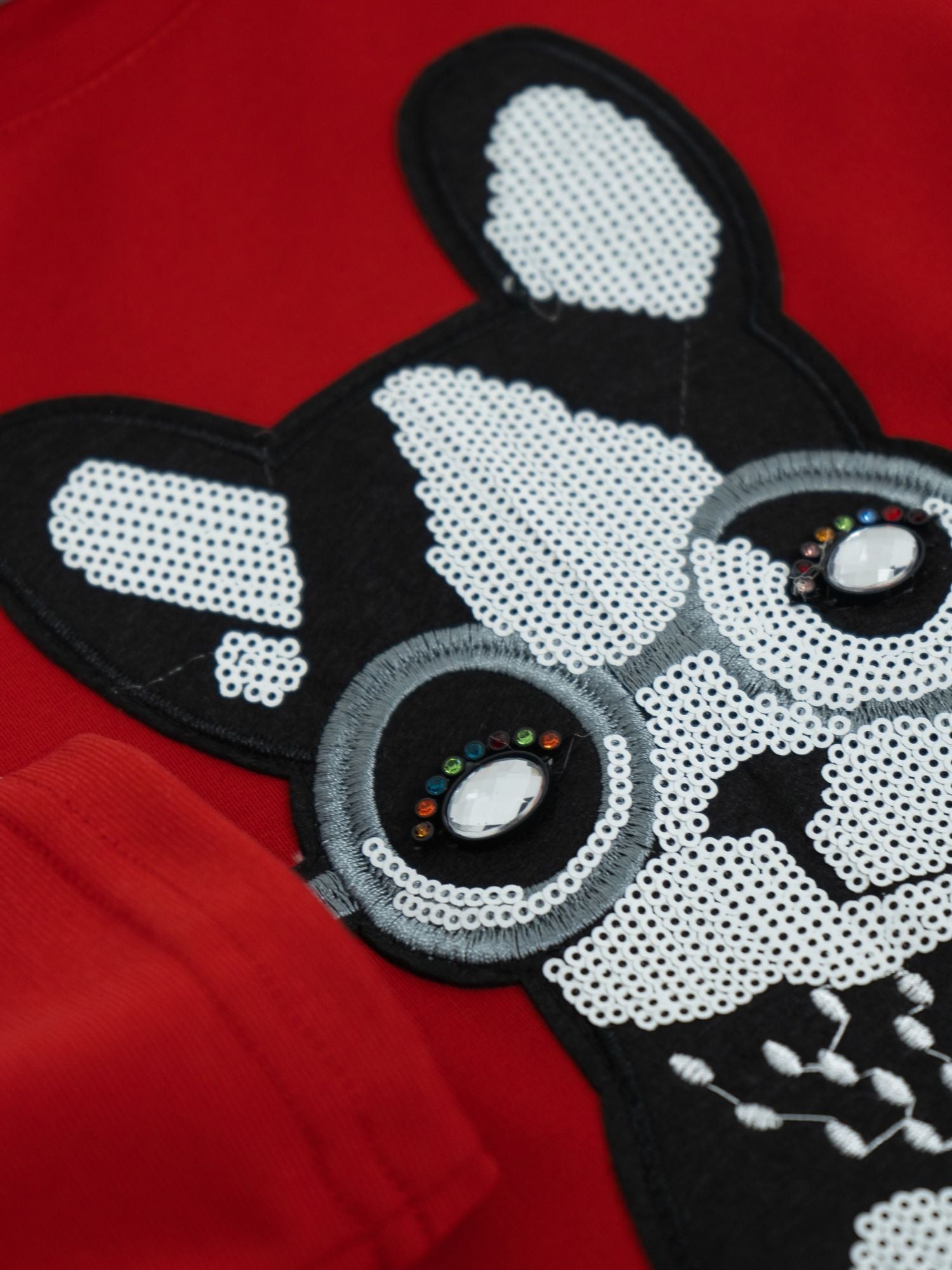 Set blouse and sweatshirt with a French bulldog - red